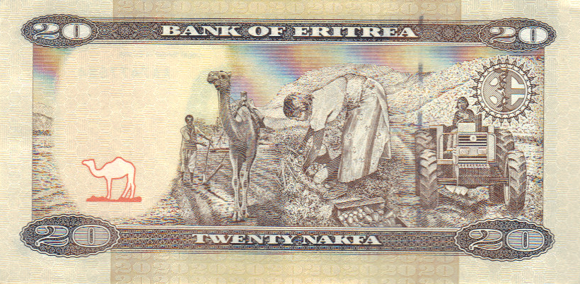 Eritrean banknote of twenty nakfa (back)