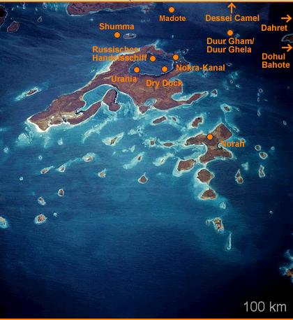 Some of the numerous interesting diving sites of the Dahlak Archipelago.