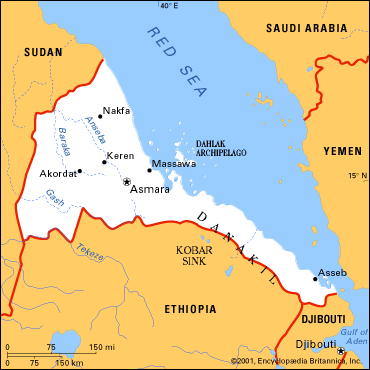 Eritrea map in regional perspective