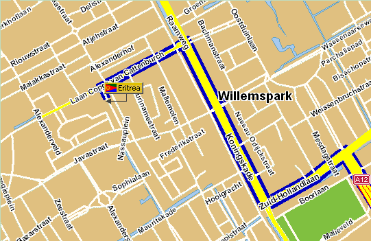 Route naar de Embassy of the State of Eritrea in Den Haag - Fragment uit de plattegrond van Den Haag