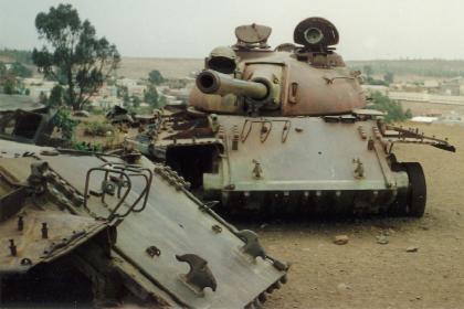 Tank yard (captured and damaged Ethiopian tanks) in Mendefera