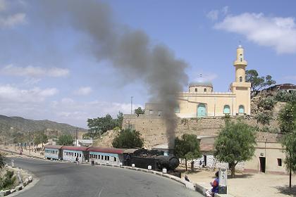 Train passing the mosque of Nefasit Eritrea