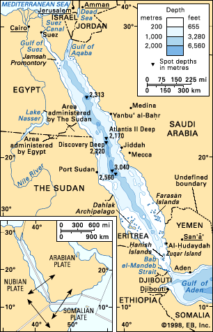 Redsea.gif (37.982 bytes). The Red Sea was created by the movement of plates in the Earth's surface about 30 million years ago. In that time, the Arab peninsula started to part from Africa along a thin break line which was filled by the ocean's water. 