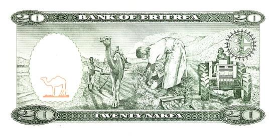 Eritrean banknote of twenty nakfa (back)